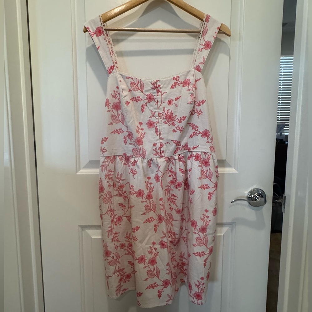 And Now This - Floral Pink and White Mini Dress. Linen. NWOT. size L